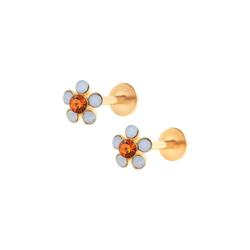 Five-leaf Flower Moonstone Ball Back & Flat Back Cartilage Earrings