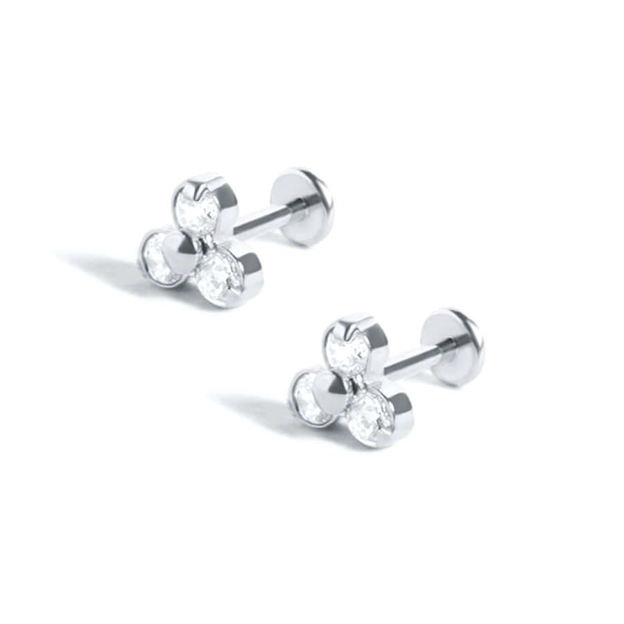 Clover Labret Piercing Barbell Flat Back Earrings Sleeper Earrings