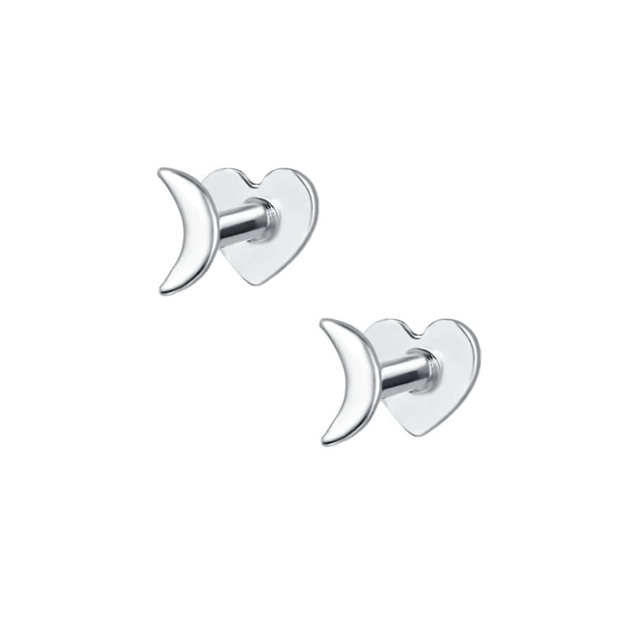 Love Flat Back Smooth Moon Stud Earrings