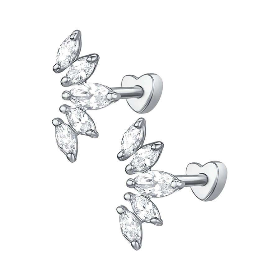 Lovely Flat Back Leaves CZ Diamonds Earrings