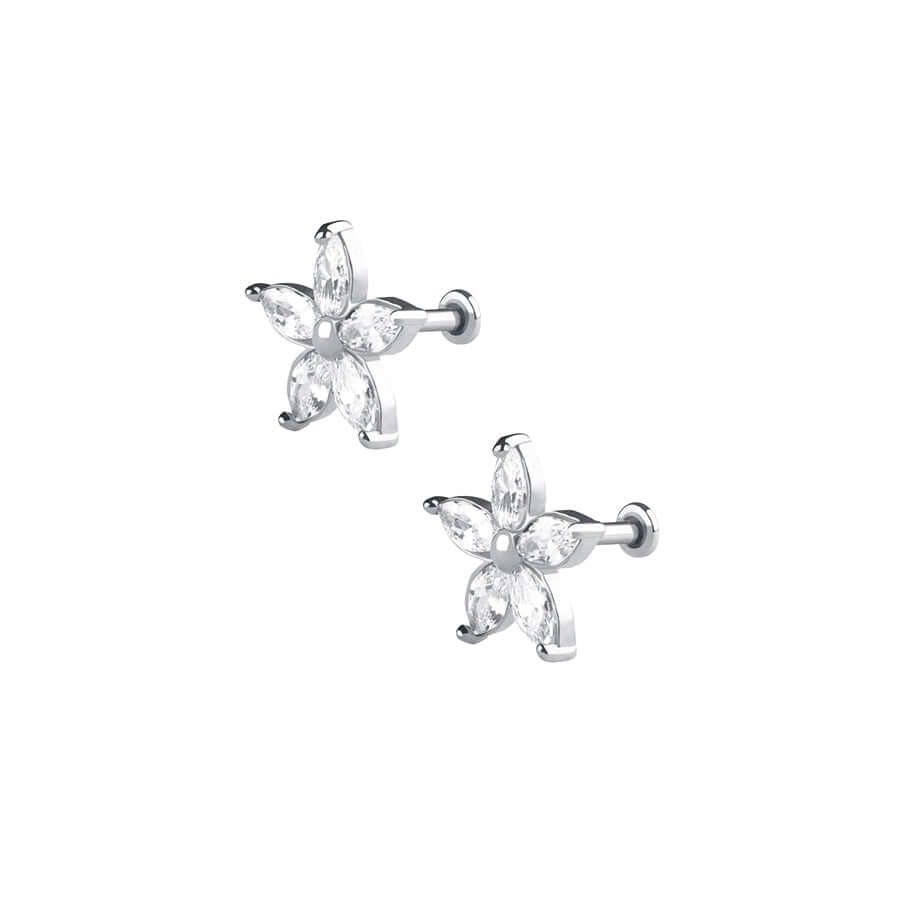 Marquise Flower Internal Threaded Micro Flat Back Earrings