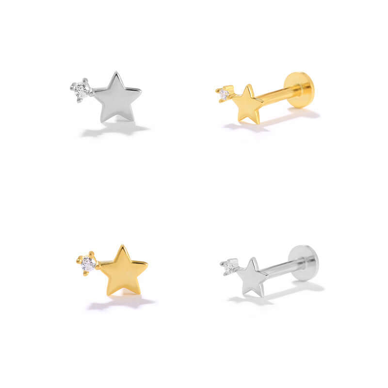 925 Sterling Silver Star Stud Flat Back Earrings