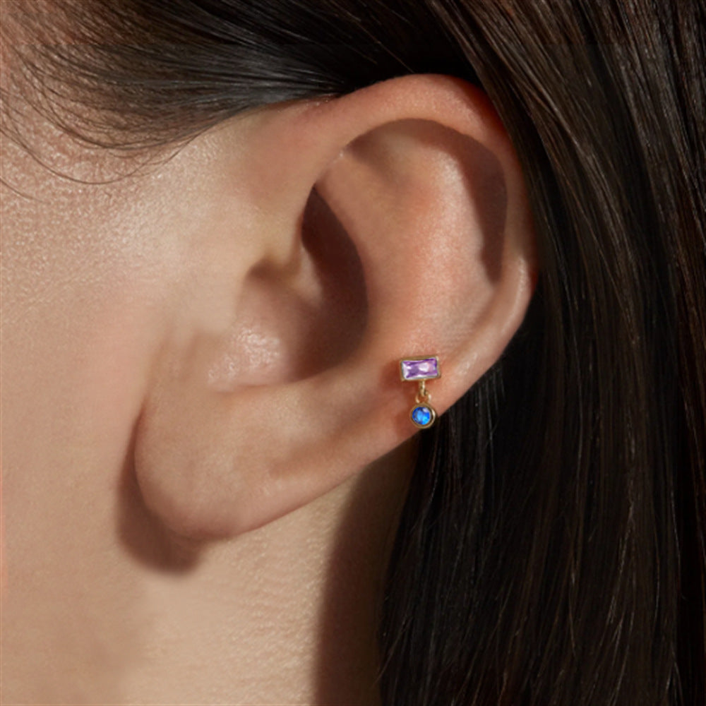 Purple Baguette CZ Diamond Drop Flat Back Stud Earrings