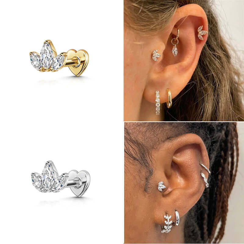 Lovely Flat Back Threaded CZ Diamond Stud Earrings