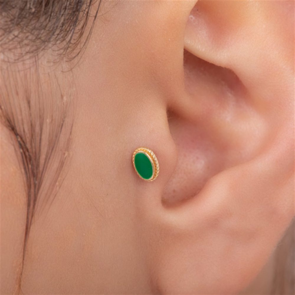 Oval Simulated Emerald CZ Diamond Flat Back Earrings