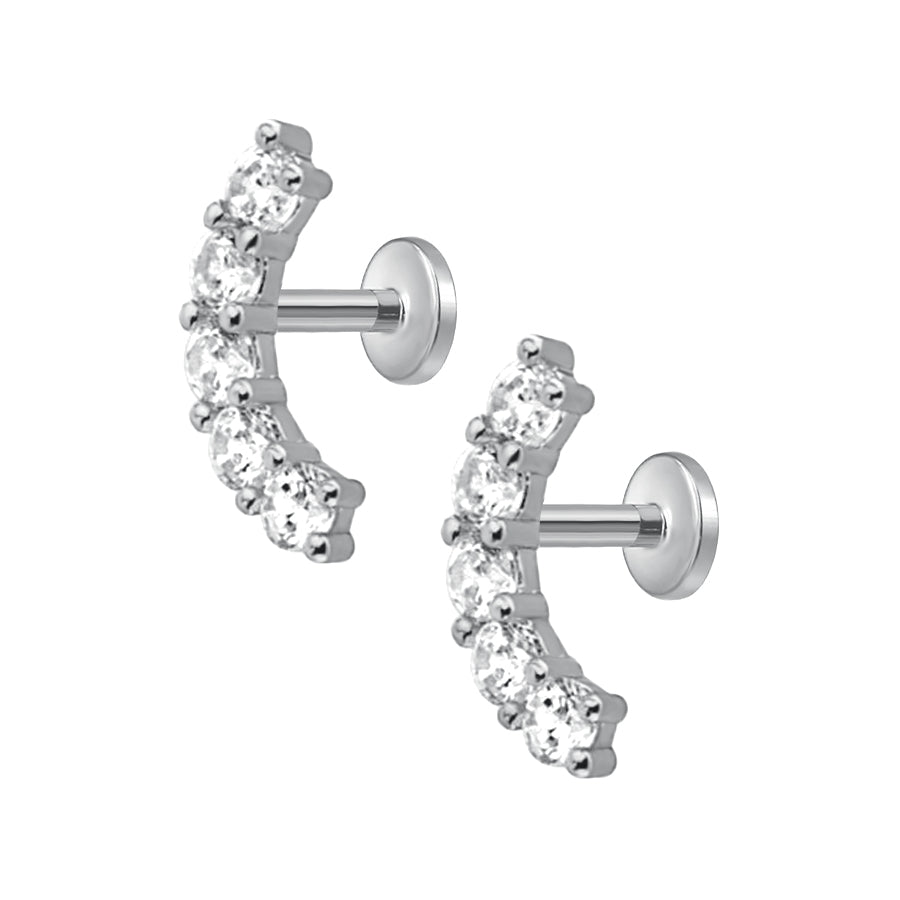 Trendolla CZ Curve Flat Back Cartilage Earrings