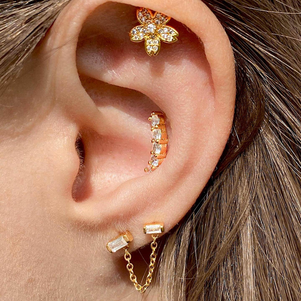 Trendolla CZ Curve Flat Back Cartilage Earrings