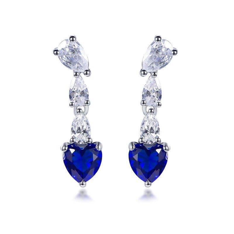 Blue Sapphire Heart Cut Drop Earrings In Sterling Silver - Trendolla Jewelry