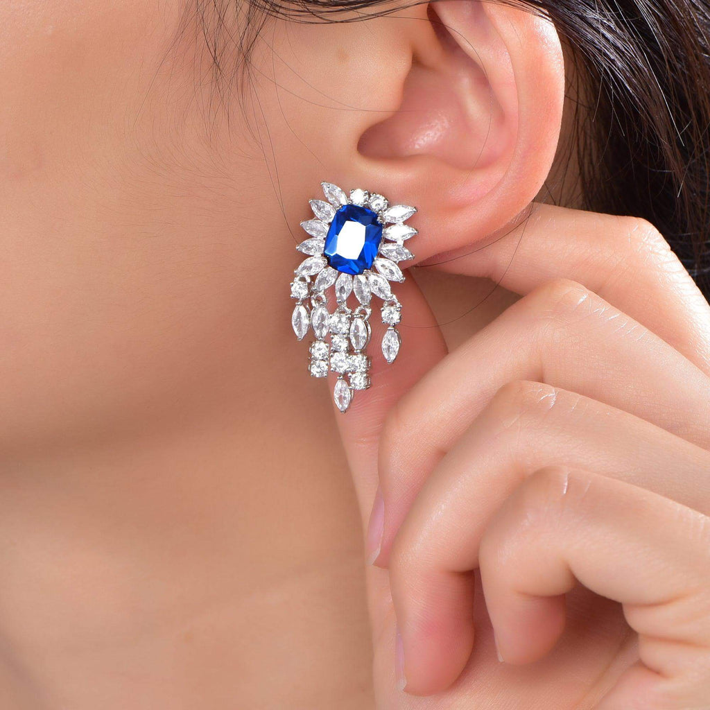 Classic Blue Sapphire Drop Earrings - Trendolla Jewelry