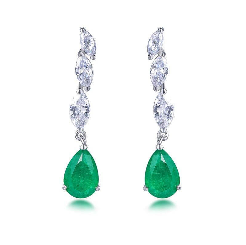 Classic Emerald Green Drop Earrings In Sterling Silver - Trendolla Jewelry