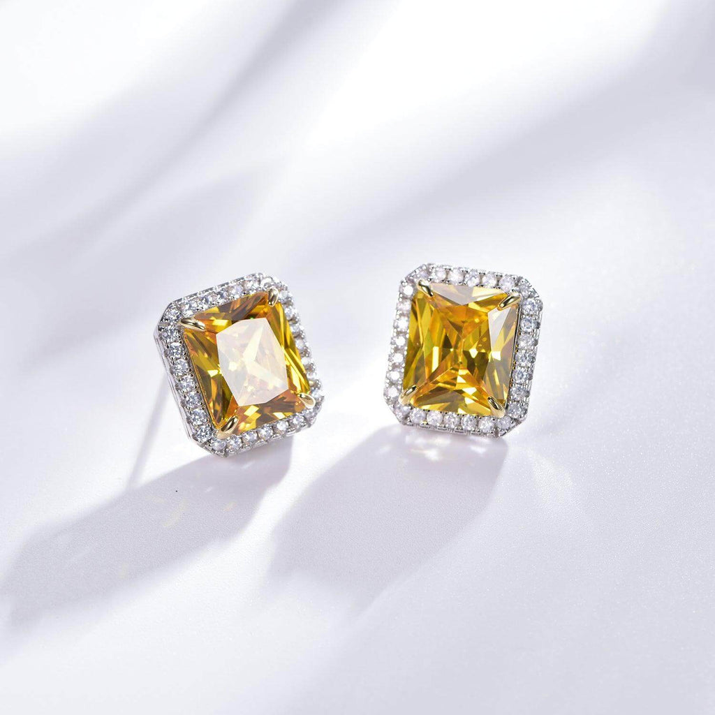 Classic Yellow Topaz Princess Cut Stud Earrings - Trendolla Jewelry