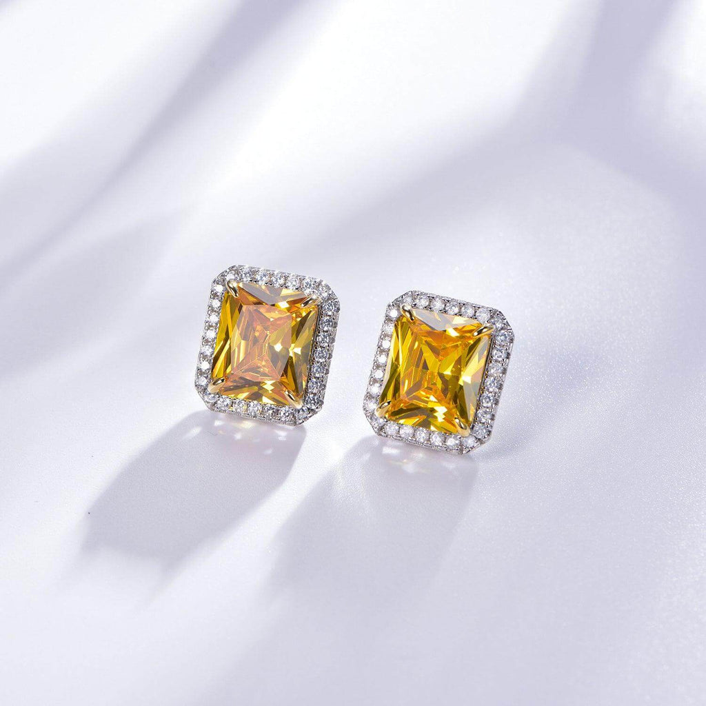 Classic Yellow Topaz Princess Cut Stud Earrings - Trendolla Jewelry