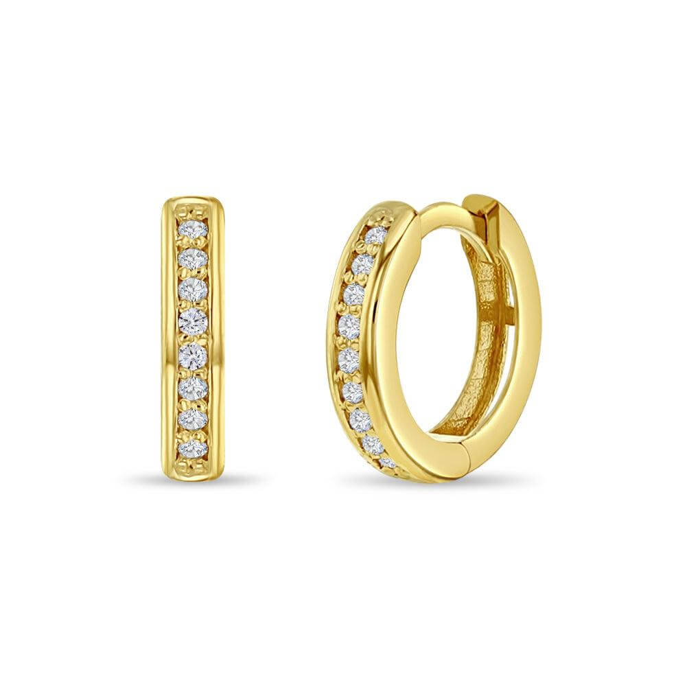 Clear CZ Huggie 7mm Hoop 14k Gold Plated Baby Back Earrings - Trendolla Jewelry