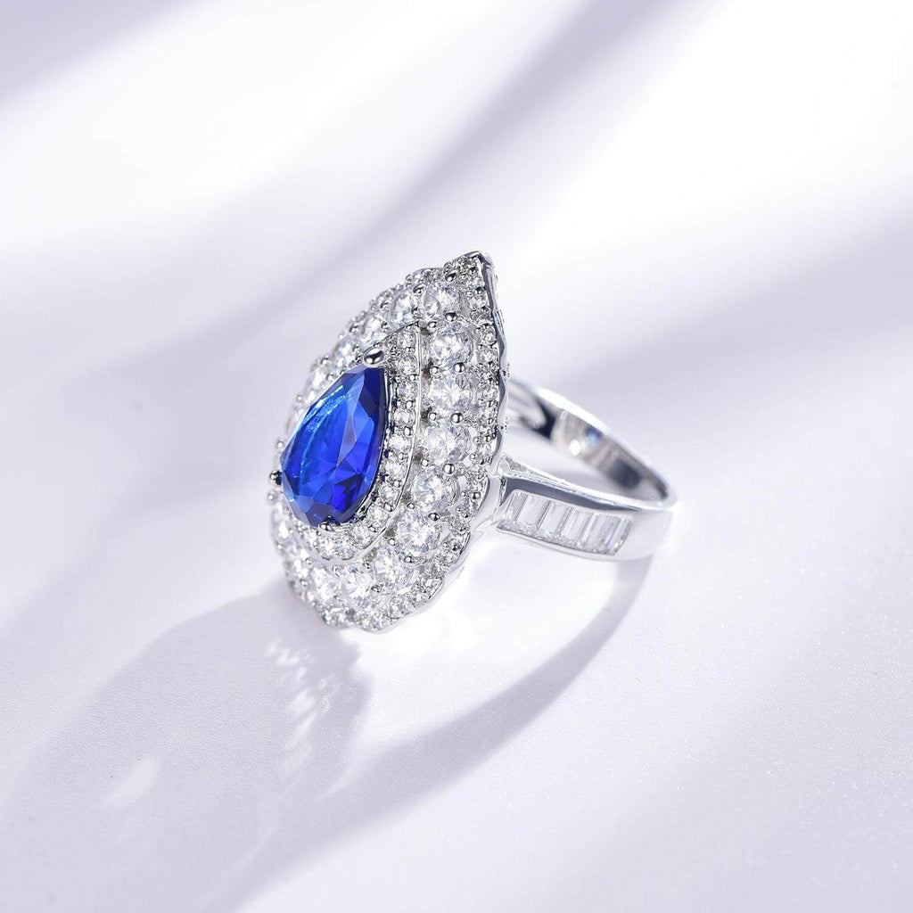 Elegant Blue Sapphire Pear Cut Engagement Ring - Trendolla Jewelry