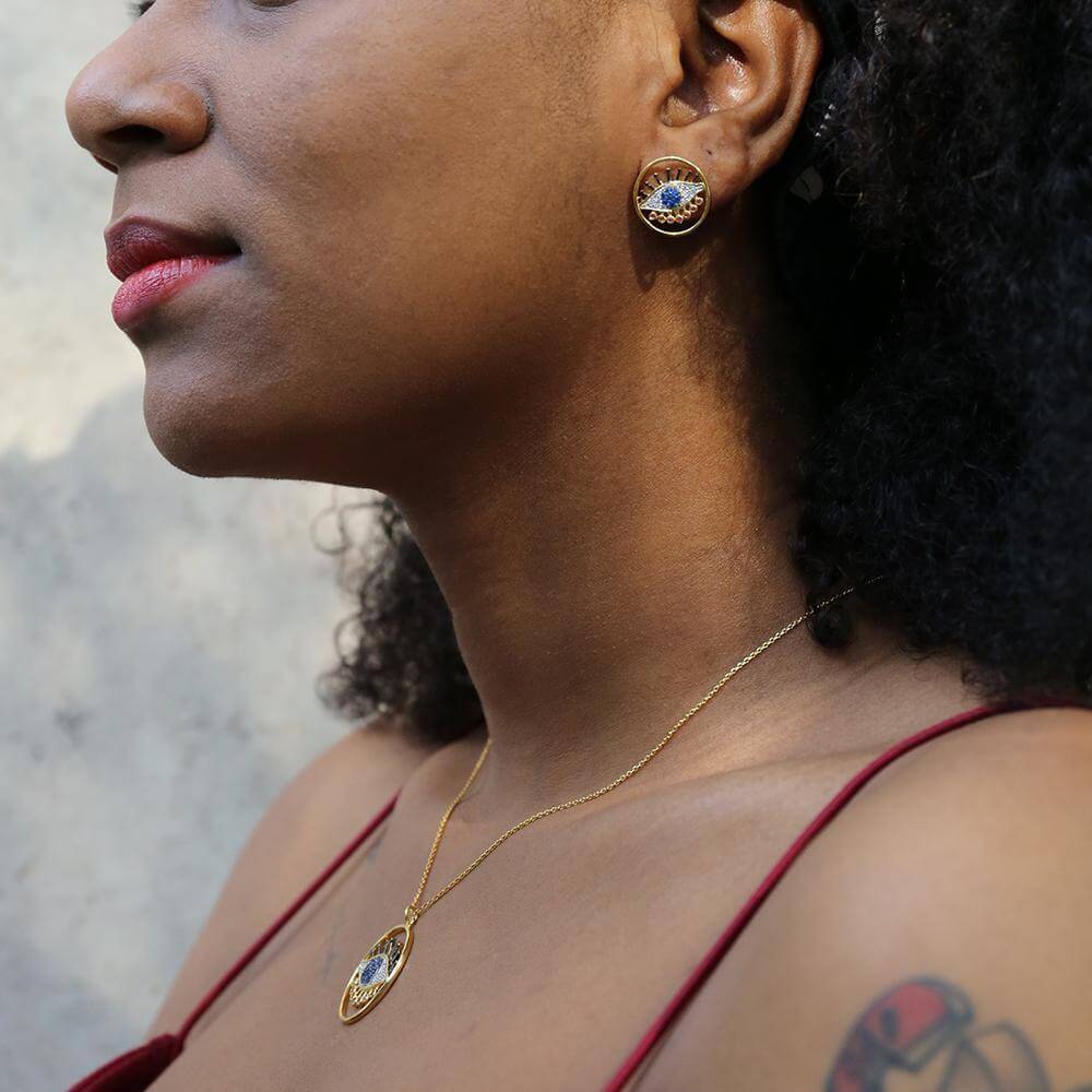 Trendolla Jewelry: Evil Eye Earrings Metal: 18ct Gold Plated Vermeil on Sterling Silver - Trendolla Jewelry