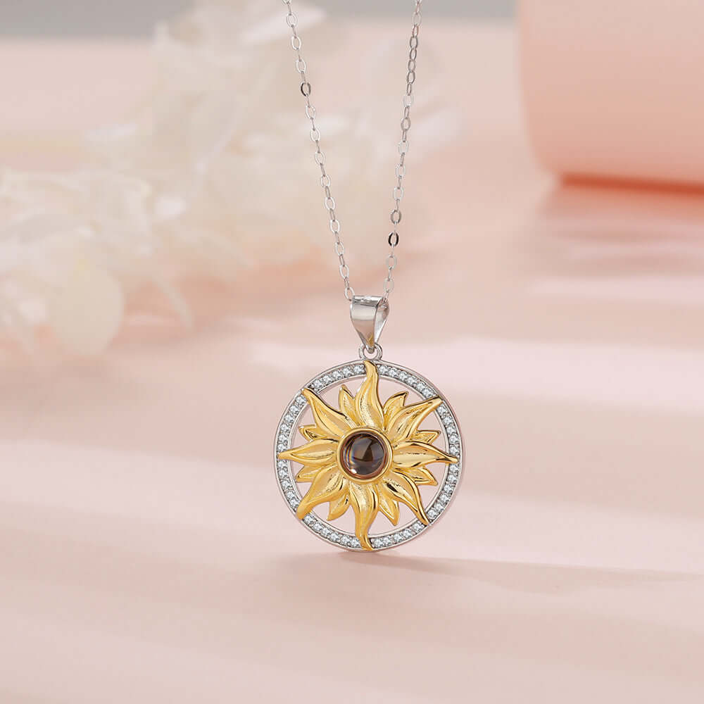 Sunflower Necklace with Picture Inside