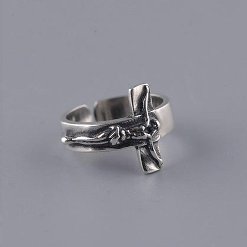 Trendolla Sterling Silver Christian Jesus Cross Ring Open Ring - Trendolla Jewelry