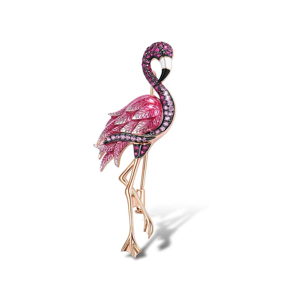 Trendolla Sterling Silver Flamingo Enamel Pin Brooch - Trendolla Jewelry