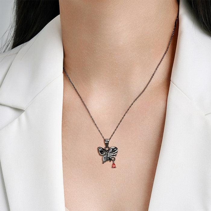 Trendolla Sterling Silver Halloween Butterfly Skull Skeleton Necklace - Trendolla Jewelry