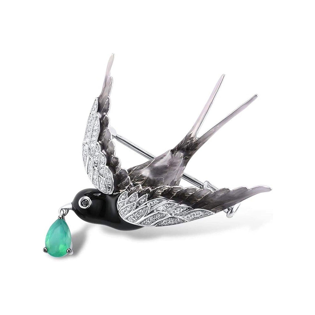 Trendolla Sterling Silver Swallow Enamel Pin Brooch - Trendolla Jewelry