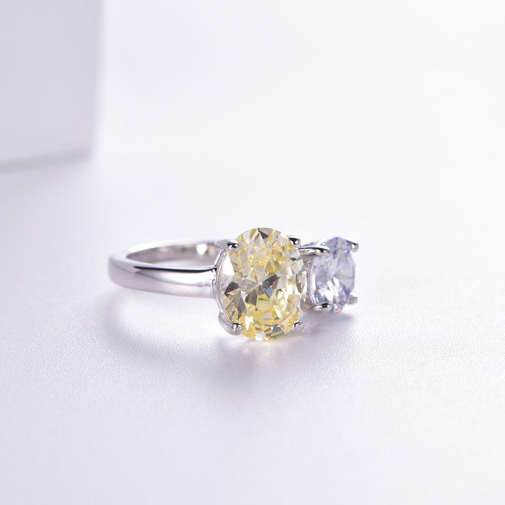 Trendolla Yellow Topaz And Crystal Cubic Zirconia Diamond Toi et Moi Ring - Trendolla Jewelry