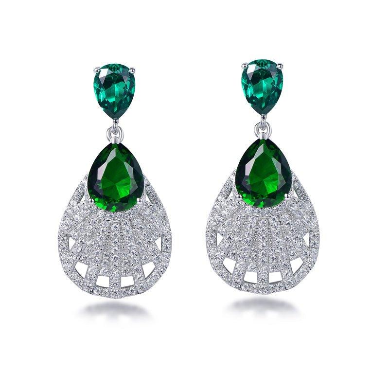 Vintage Emerald Green Pear Cut Drop Earrings In Sterling Silver - Trendolla Jewelry