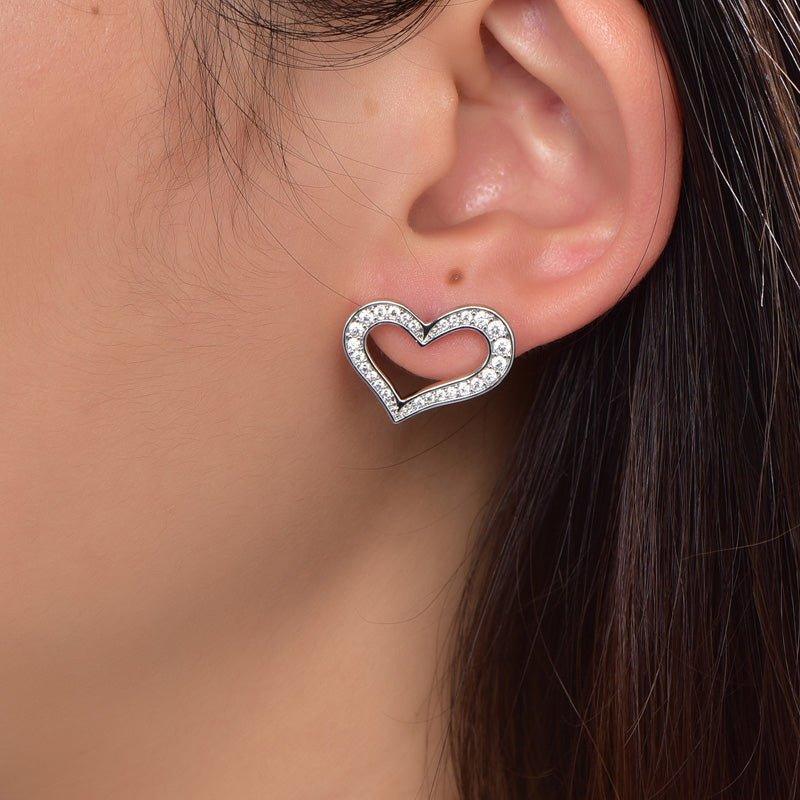 Heart White Stone Stud Earrings In Sterling Silver - Trendolla Jewelry